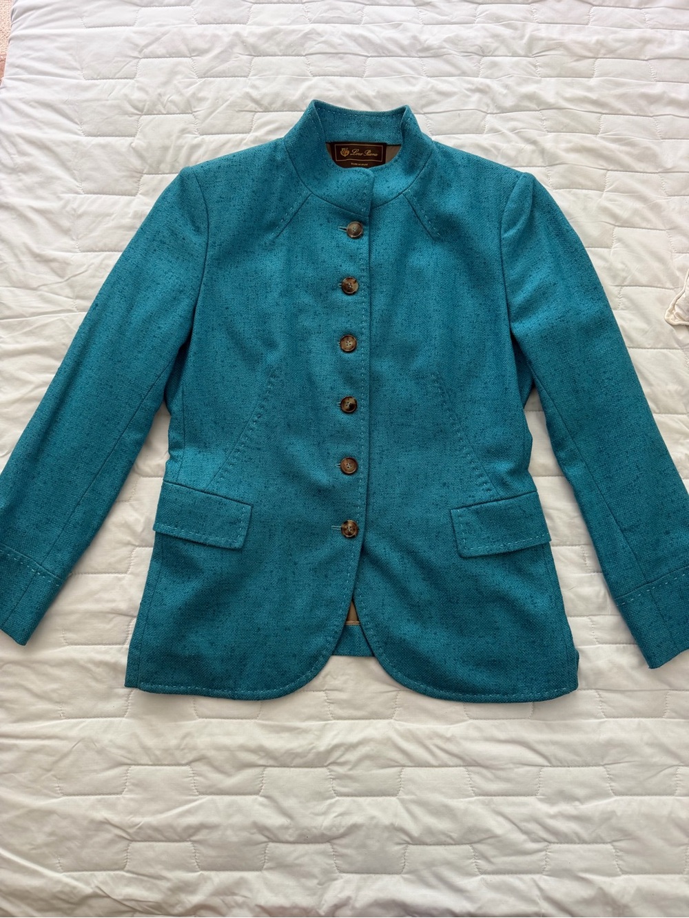 Loro Piana Teal Button-Front Stand Collar Jacket 46